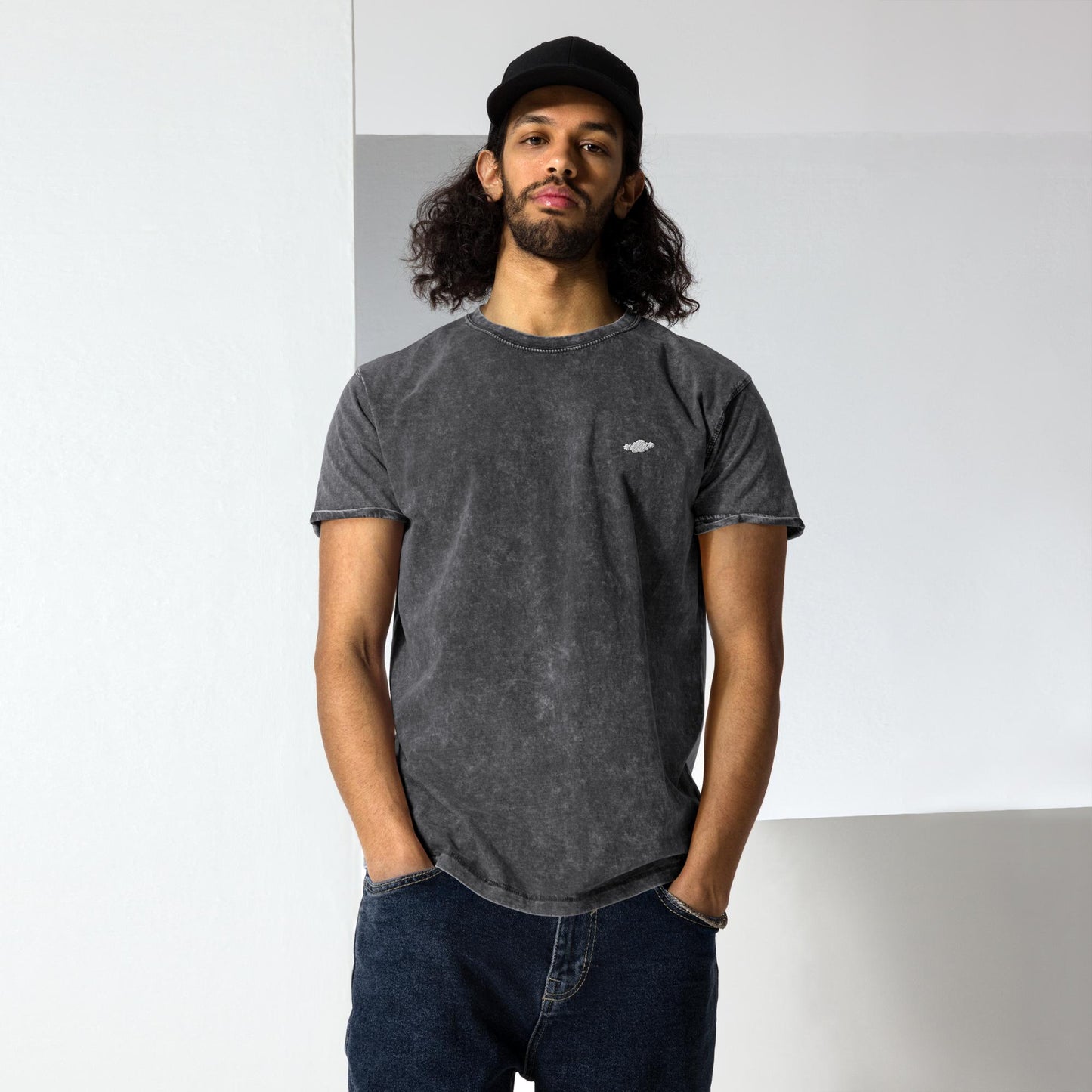 Paper Clouds Logo Embroidered Denim T-Shirt