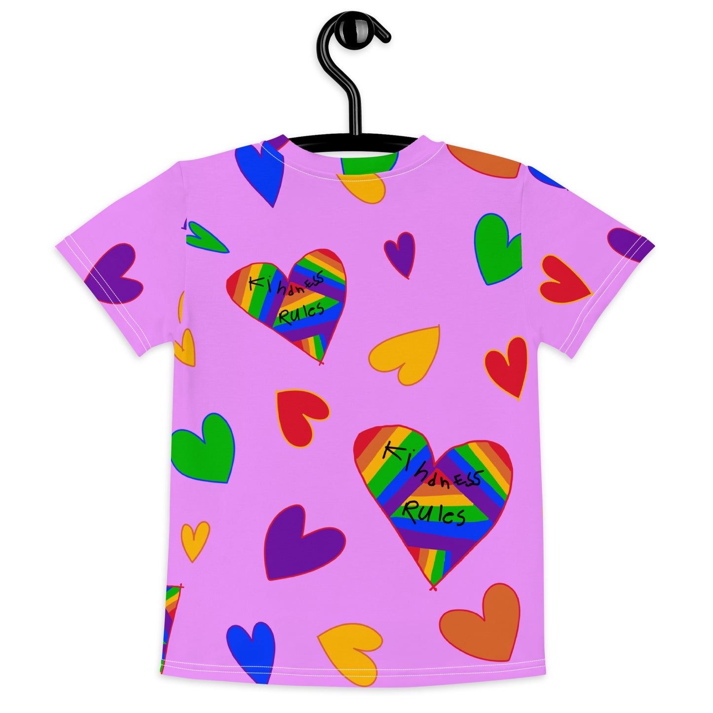 Kindness Rules Hearts Kids Crew Neck T-Shirt