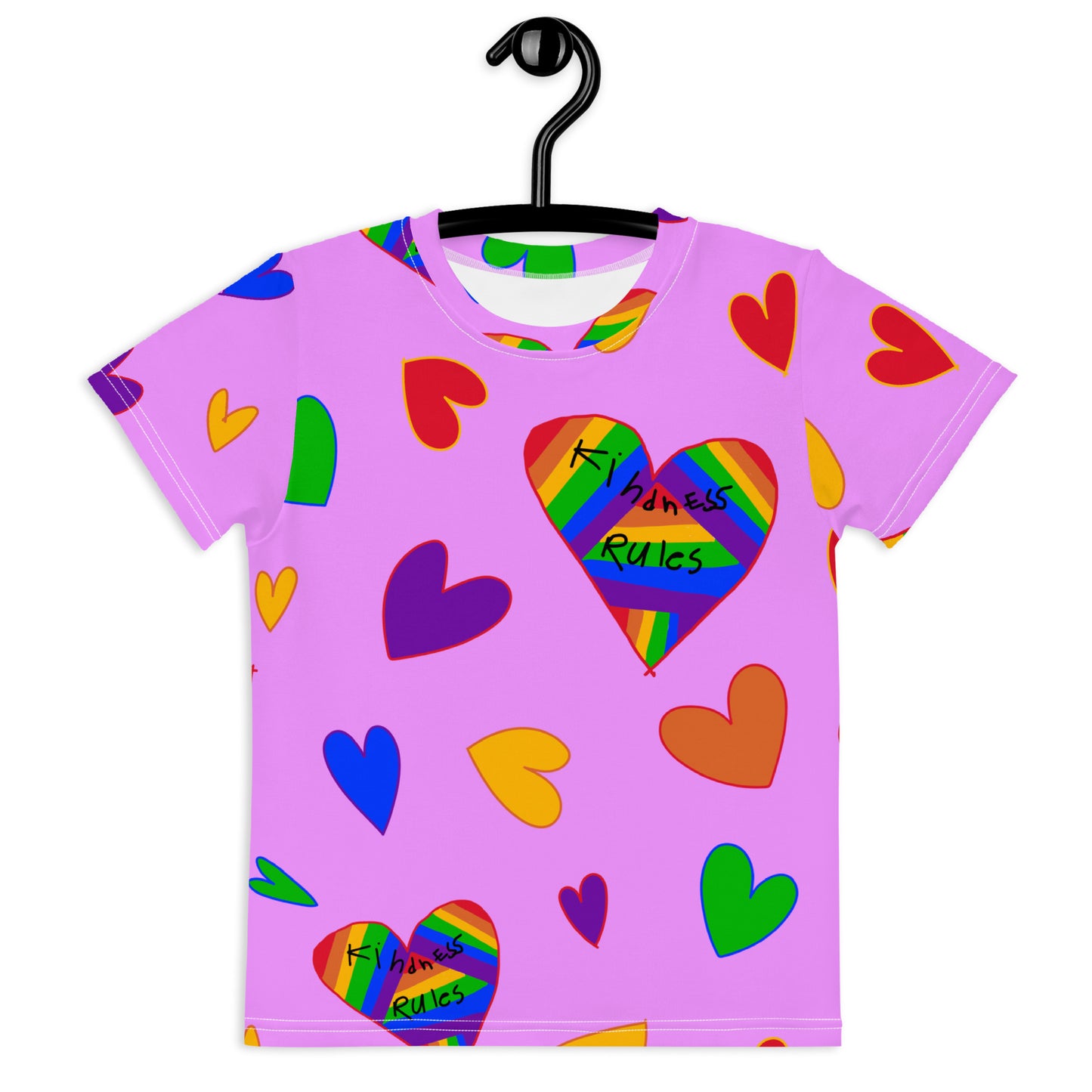 Kindness Rules Hearts Kids Crew Neck T-Shirt