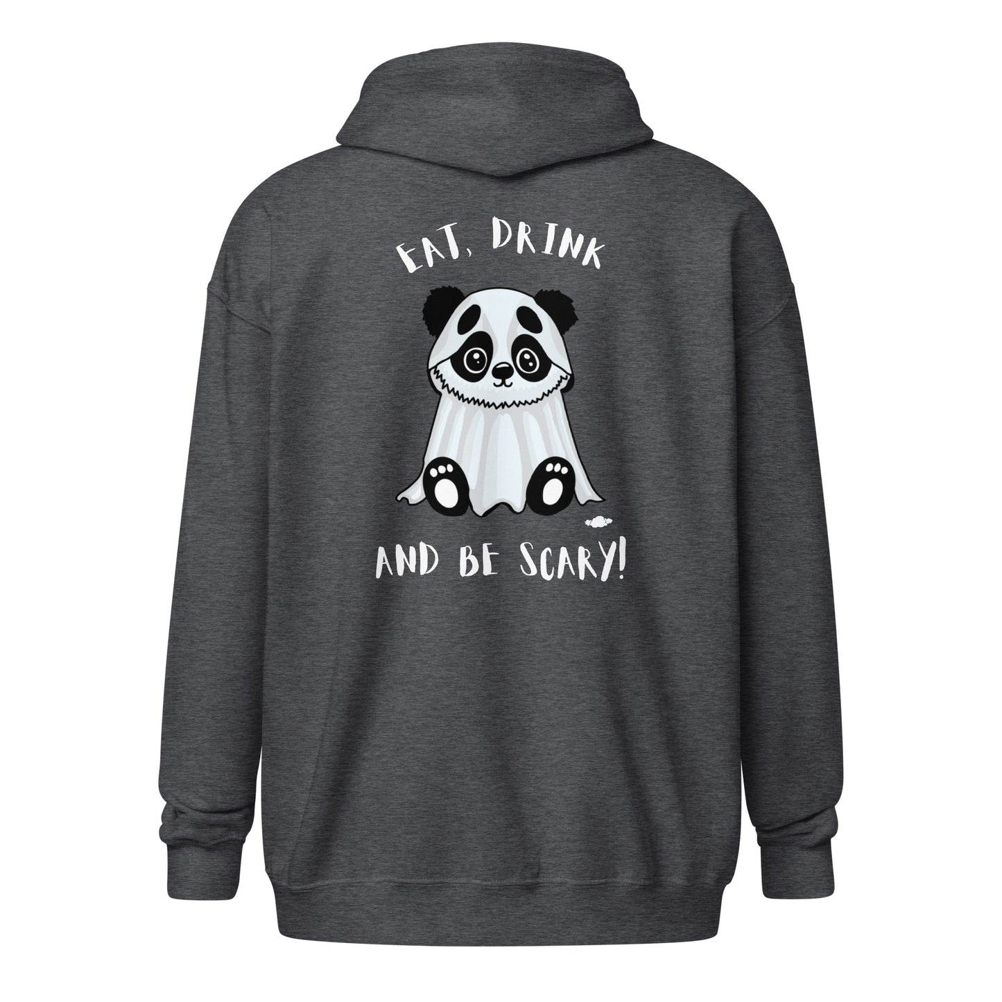 Eat, Drink, and Be Scary Ghost Panda Unisex heavy blend zip hoodie - Supporting Camp Kostopolus