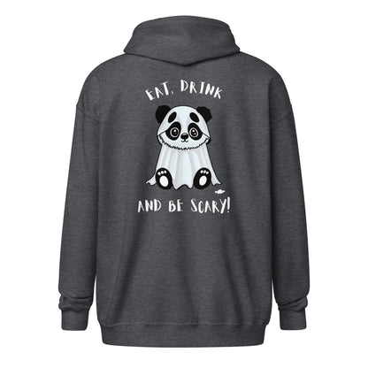 Eat, Drink, and Be Scary Ghost Panda Unisex heavy blend zip hoodie - Supporting Camp Kostopolus