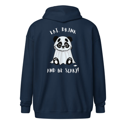 Eat, Drink, and Be Scary Ghost Panda Unisex heavy blend zip hoodie - Supporting Camp Kostopolus